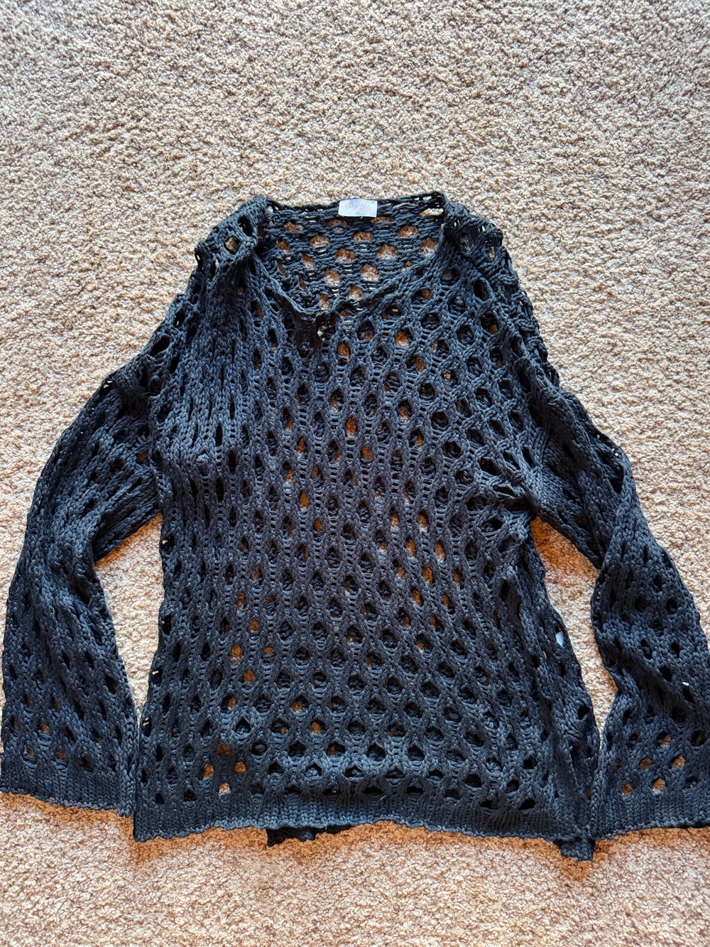 Pink Lily Black Open Knit Crochet Oversized Sweater/Coverup